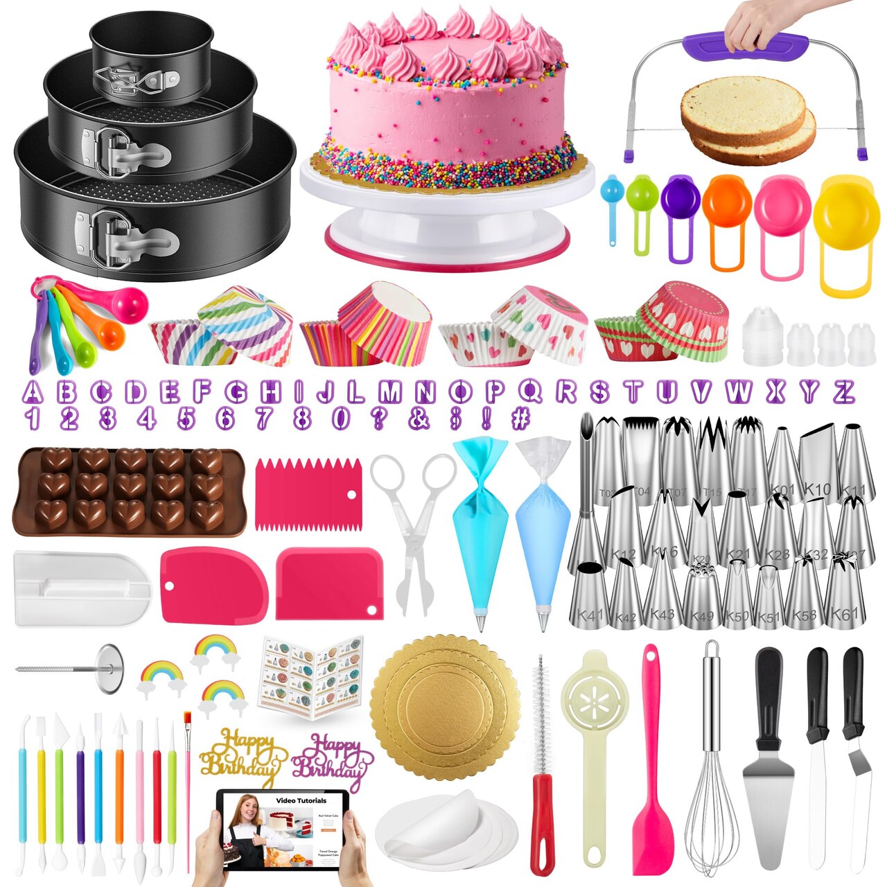 700pcs Cake Decorating Kit, Baking Supplies with Springform Pans, Cake Turntable for Decorating, Piping Tips Set, Pastry Bags, and More Baking Tools